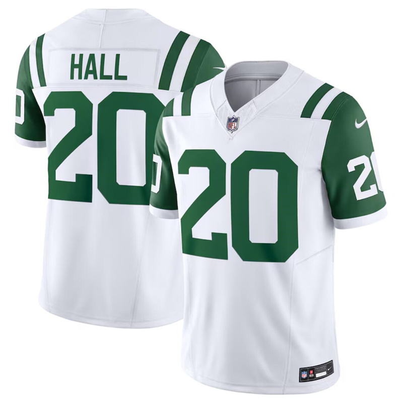 Men's New York Jets #20 Breece Hall White Classic Alternate Vapor F.U.S.E. Limited Stitched Football Jersey Men's New York Jets #20 Breece Hall White Classic Alternate Vapor F.U.S.E. Limited Stitched Football Jersey