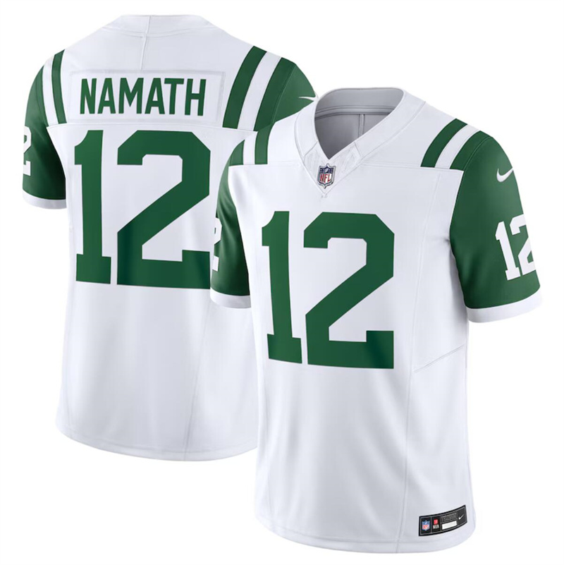 Men's New York Jets #12 Joe Namath White Classic Alternate Vapor F.U.S.E. Limited Stitched Football Jersey Men's New York Jets #12 Joe Namath White Classic Alternate Vapor F.U.S.E. Limited Stitched Football Jersey