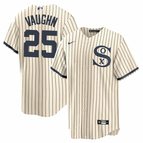 Men's Chicago White Sox #25 Andrew Vaughn 2021 Cream/Navy Name&Number