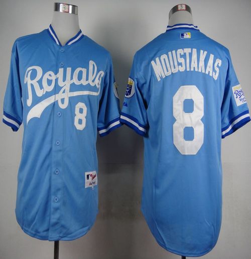 Royals #8 Mike Moustakas Light Blue 1985 Turn Back The Clock Stitched MLB Jersey Royals #8 Mike Moustakas Light Blue 1985 Turn Back The Clock Stitched MLB Jersey