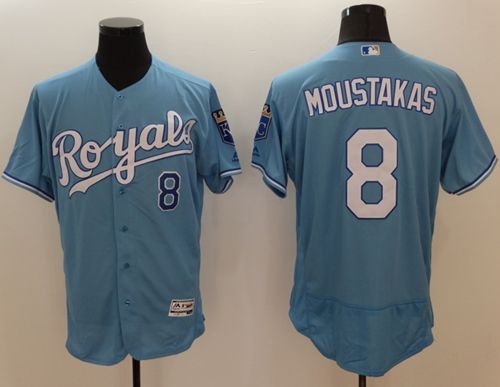 Royals #8 Mike Moustakas Light Blue Flexbase Authentic Collection Stitched MLB Jersey Royals #8 Mike Moustakas Light Blue Flexbase Authentic Collection Stitched MLB Jersey