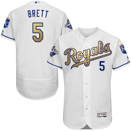 Royals #5 George Brett White 2015 World Series Champions Gold Program FlexBase Authentic Stitched MLB Jersey Royals #5 George Brett White 2015 World Series Champions Gold Program FlexBase Authentic Stitched MLB Jersey