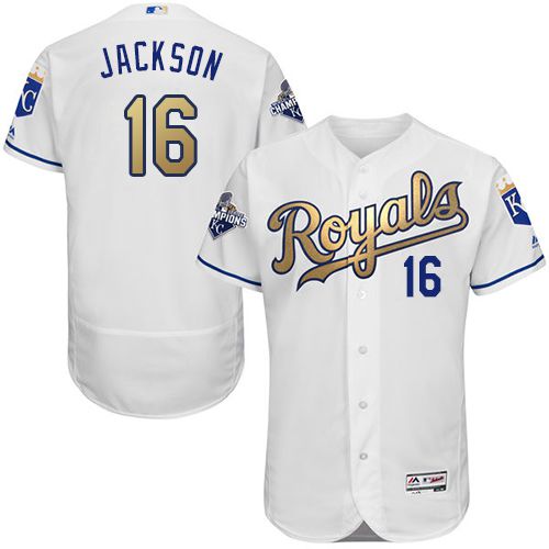 Royals #16 Bo Jackson White 2015 World Series Champions Gold Program FlexBase Authentic Stitched MLB Jersey Royals #16 Bo Jackson White 2015 World Series Champions Gold Program FlexBase Authentic Stitched MLB Jersey