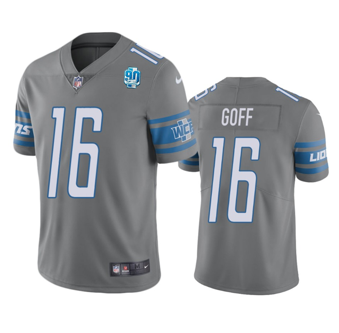 Men's Detroit Lions #16 Jared Goff Grey 2023 90th Anniversary Vapor Untouchable Limited Stitched Jersey