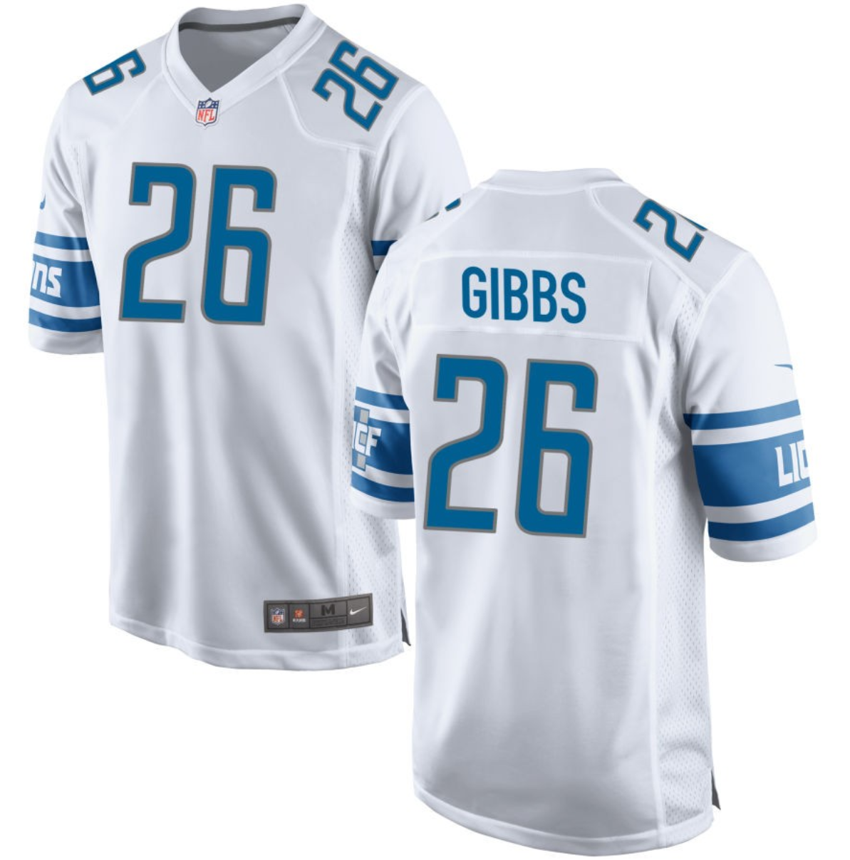 Men's Detroit Lions #26 Jahmyr Gibbs White Stitched Game Jersey Men's Detroit Lions #26 Jahmyr Gibbs White Stitched Game Jersey