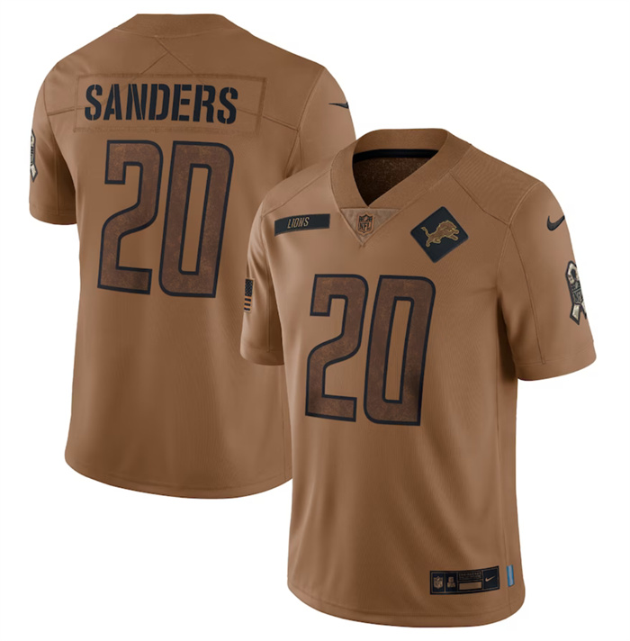 Men's Detroit Lions #20 Barry Sanders 2023 Brown Salute To Service Limited Football Jersey Men's Detroit Lions #20 Barry Sanders 2023 Brown Salute To Service Limited Football Jersey