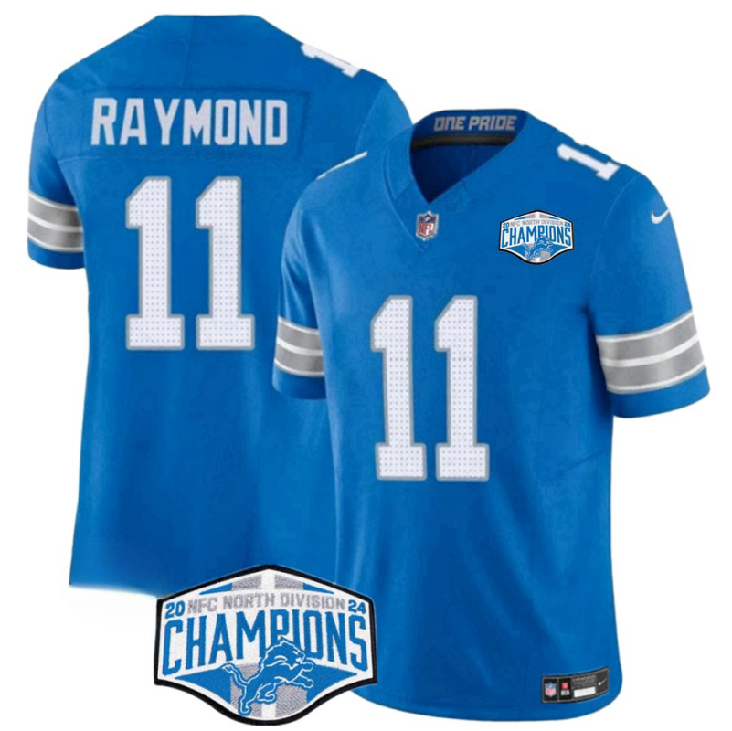 Men's Detroit Lions #11 Kalif Raymond Blue 2024 NFC North Champions F.U.S.E. Vapor Limited Stitched Jersey Men's Detroit Lions #11 Kalif Raymond Blue 2024 NFC North Champions F.U.S.E. Vapor Limited Stitched Jersey