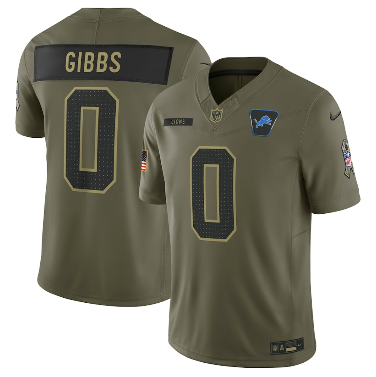 Men's Detroit Lions #0 Jahmyr Gibbs Olive 2025 Salute to Service Limited Stitched Football Jersey Men's Detroit Lions #0 Jahmyr Gibbs Olive 2025 Salute to Service Limited Stitched Football Jersey