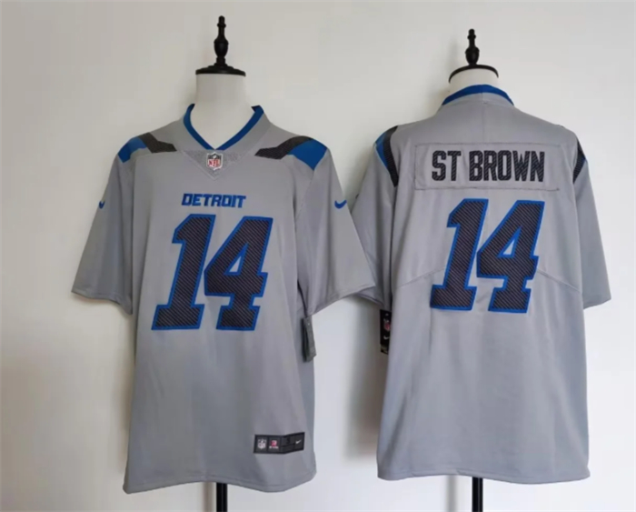 Men's Detroit Lions #14 Amon-Ra St. Brown Silver 2026 Rivalries Collection Limited Stitched Football Jersey Men's Detroit Lions #14 Amon-Ra St. Brown Silver 2026 Rivalries Collection Limited Stitched Football Jersey