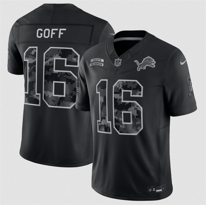 Men's Detroit Lions #16 Jared Goff Black F.U.S.E. 2026 Salute to Service Limited Stitched Football Jersey