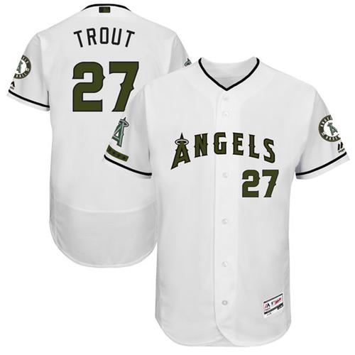 Angels of Anaheim #27 Mike Trout White Flexbase Authentic Collection Memorial Day Stitched MLB Jersey Angels of Anaheim #27 Mike Trout White Flexbase Authentic Collection Memorial Day Stitched MLB Jersey