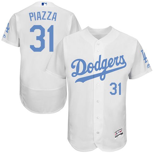 Dodgers #31 Mike Piazza White Flexbase Authentic Collection Father's Day Stitched MLB Jersey Dodgers #31 Mike Piazza White Flexbase Authentic Collection Father's Day Stitched MLB Jersey
