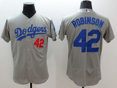 Dodgers #42 Jackie Robinson Grey Flexbase Authentic Collection Stitched MLB Jersey Dodgers #42 Jackie Robinson Grey Flexbase Authentic Collection Stitched MLB Jersey