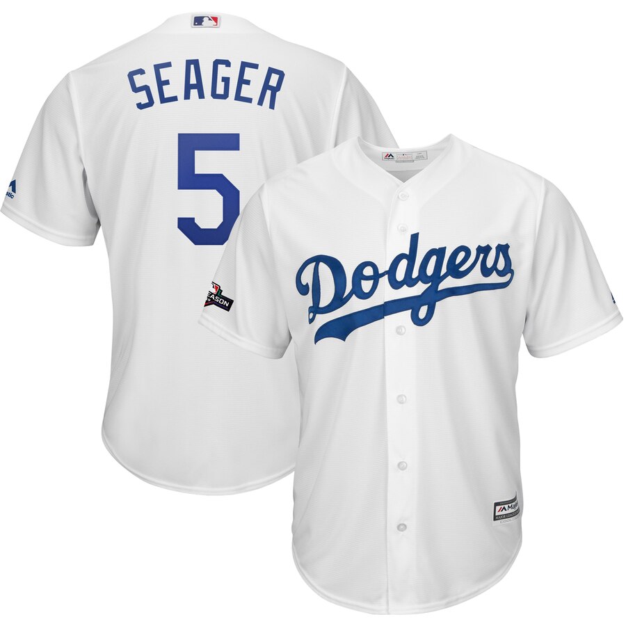 Los Angeles Dodgers #5 Corey Seager Majestic 2019 Postseason Home Official Cool Base Player Jersey White Los Angeles Dodgers #5 Corey Seager Majestic 2019 Postseason Home Official Cool Base Player Jersey White