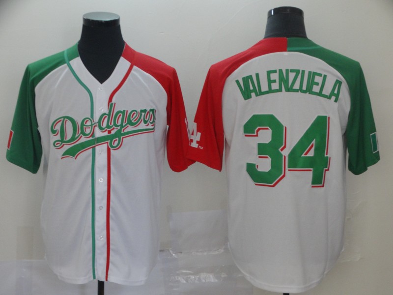 Dodgers #34 Fernando Valenzuela White Red/Green Split Cool Base Stitched MLB Jersey Dodgers #34 Fernando Valenzuela White Red/Green Split Cool Base Stitched MLB Jersey