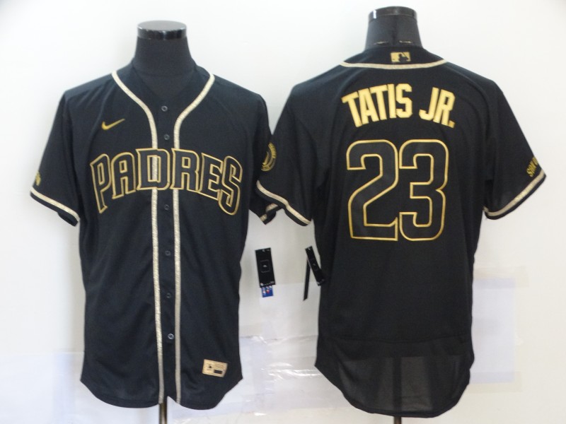 Men's San Diego Padres #23 Fernando Tatis Jr. 2020 Black Golden Flex Base Stitched MLB Jersey Men's San Diego Padres #23 Fernando Tatis Jr. 2020 Black Golden Flex Base Stitched MLB Jersey