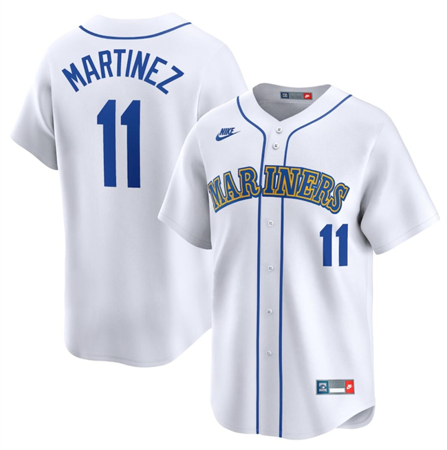 Men's Seattle Mariners #11 Edgar Martinez White Throwback Cooperstown Limited Stitched Jersey Men's Seattle Mariners #11 Edgar Martinez White Throwback Cooperstown Limited Stitched Jersey