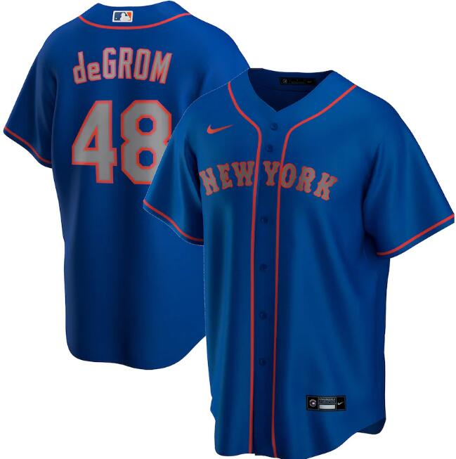 Men's New York Mets #48 Jacob deGrom New Blue MLB Cool Base Stitched Jersey Men's New York Mets #48 Jacob deGrom New Blue MLB Cool Base Stitched Jersey