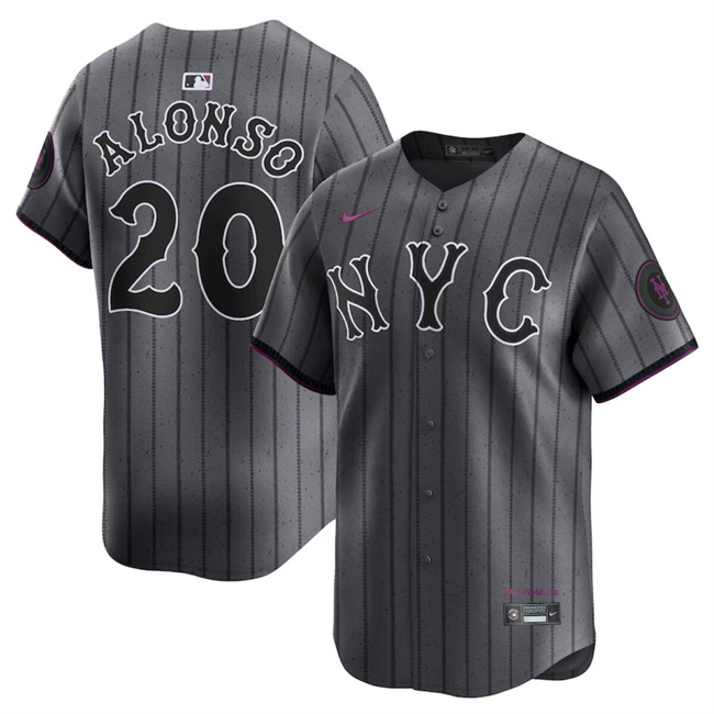 Men's New York Mets #20 Pete Alonso Graphite 2024 City Connect Limited Stitched Baseball Jersey Men's New York Mets #20 Pete Alonso Graphite 2024 City Connect Limited Stitched Baseball Jersey