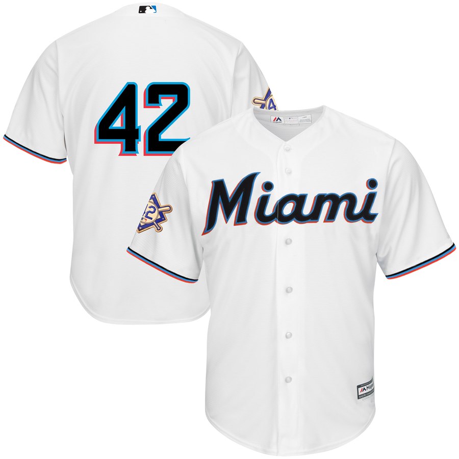 Miami Marlins #42 Majestic 2019 Jackie Robinson Day Official Cool Base Jersey White Miami Marlins #42 Majestic 2019 Jackie Robinson Day Official Cool Base Jersey White