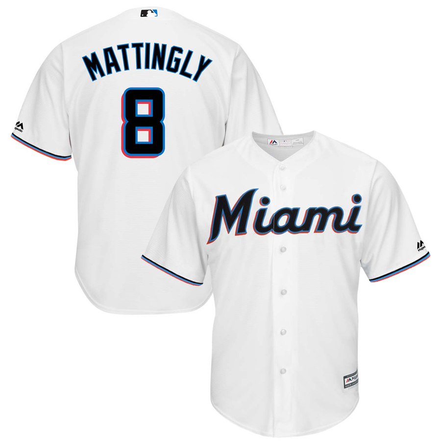 Miami Marlins #8 Don Mattingly Majestic Home 2019 Cool Base Player Jersey White Miami Marlins #8 Don Mattingly Majestic Home 2019 Cool Base Player Jersey White