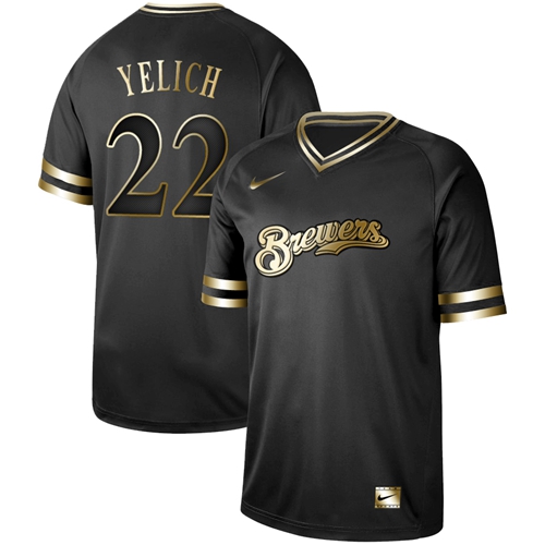 Nike Brewers #22 Christian Yelich Black Gold Authentic Stitched MLB Jersey Nike Brewers #22 Christian Yelich Black Gold Authentic Stitched MLB Jersey