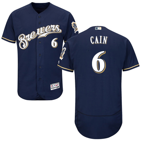 Brewers #6 Lorenzo Cain Navy Blue Flexbase Authentic Collection Stitched MLB Jersey Brewers #6 Lorenzo Cain Navy Blue Flexbase Authentic Collection Stitched MLB Jersey