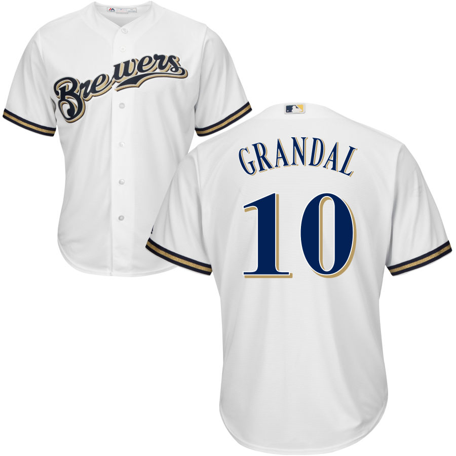 Milwaukee Brewers #10 Yasmani Grandal White Cool Base Stitched MLB Jersey Milwaukee Brewers #10 Yasmani Grandal White Cool Base Stitched MLB Jersey