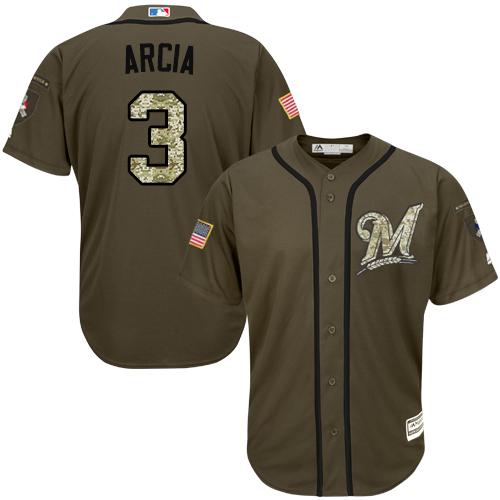 Brewers #3 Orlando Arcia Green Salute to Service Stitched MLB Jersey Brewers #3 Orlando Arcia Green Salute to Service Stitched MLB Jersey