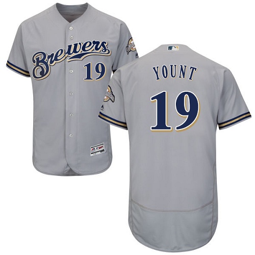 Brewers #19 Robin Yount Grey Flexbase Authentic Collection Stitched MLB Jersey Brewers #19 Robin Yount Grey Flexbase Authentic Collection Stitched MLB Jersey