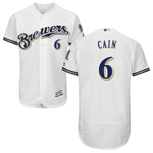 Brewers #6 Lorenzo Cain White Flexbase Authentic Collection Stitched MLB Jersey Brewers #6 Lorenzo Cain White Flexbase Authentic Collection Stitched MLB Jersey