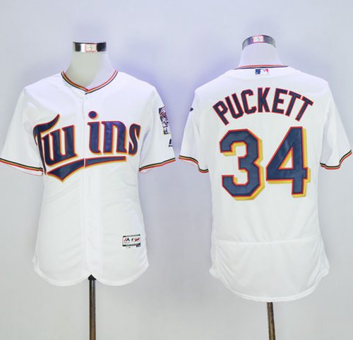 Twins #34 Kirby Puckett White Flexbase Authentic Collection Stitched MLB Jersey Twins #34 Kirby Puckett White Flexbase Authentic Collection Stitched MLB Jersey