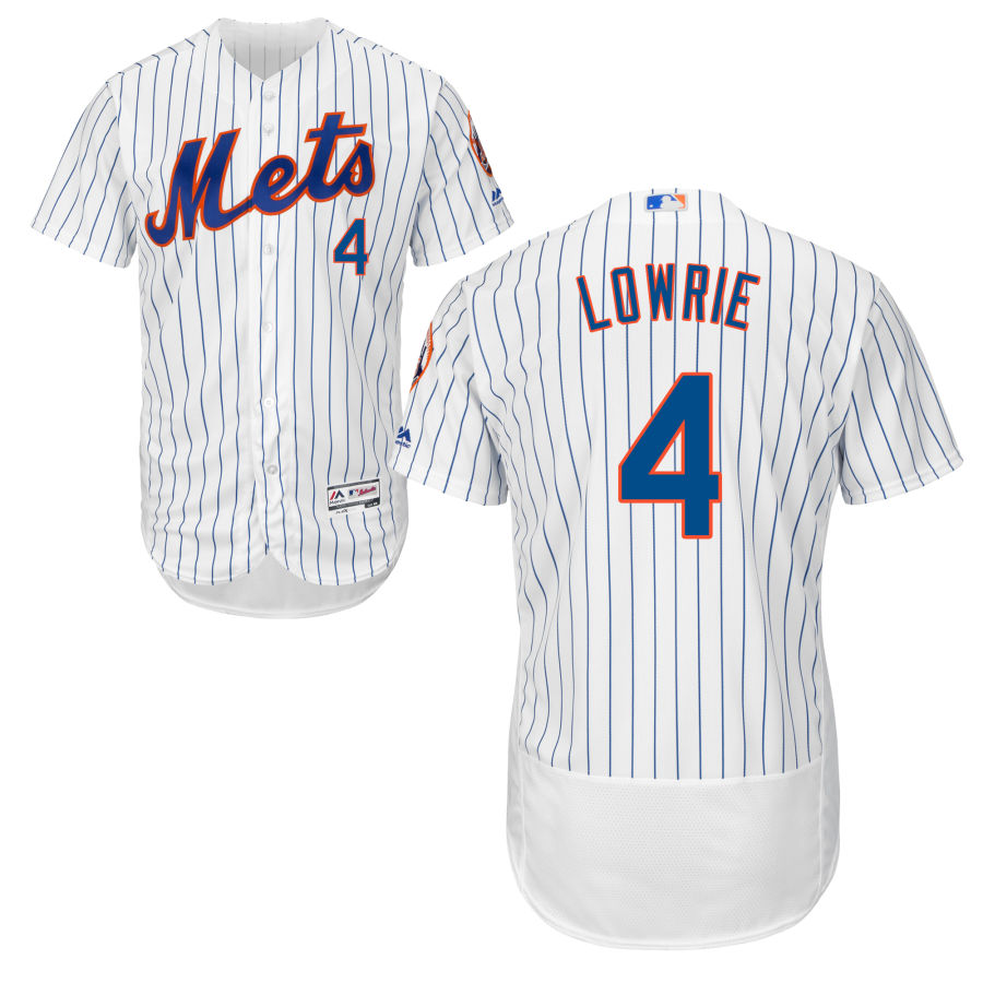 New York Mets #4 Jed Lowrie Home Authentic Collection Flex Base White Stitched MLB Jersey New York Mets #4 Jed Lowrie Home Authentic Collection Flex Base White Stitched MLB Jersey
