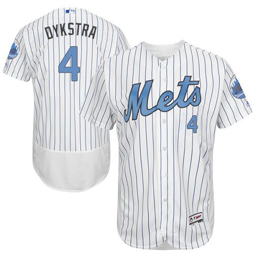 Mets #4 Lenny Dykstra White(Blue Strip) Flexbase Authentic Collection Father's Day Stitched MLB Jersey Mets #4 Lenny Dykstra White(Blue Strip) Flexbase Authentic Collection Father's Day Stitched MLB Jersey