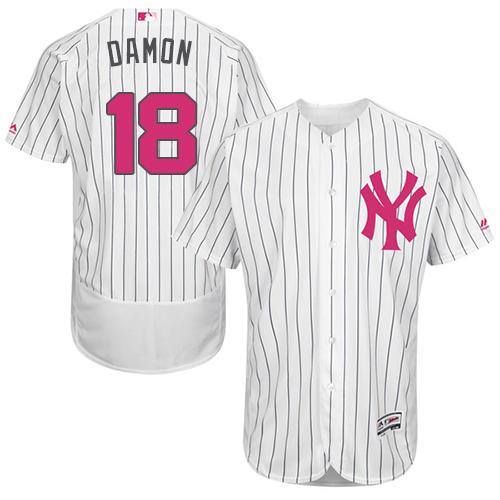 Yankees #18 Johnny Damon White Strip Flexbase Authentic Collection Mother's Day Stitched MLB Jersey Yankees #18 Johnny Damon White Strip Flexbase Authentic Collection Mother's Day Stitched MLB Jersey