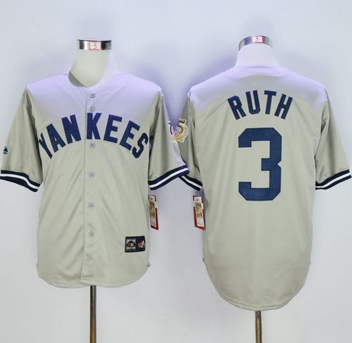 Mitchell And Ness 75TH Yankees #3 Babe Ruth Grey Throwback Stitched MLB Jersey Mitchell And Ness 75TH Yankees #3 Babe Ruth Grey Throwback Stitched MLB Jersey