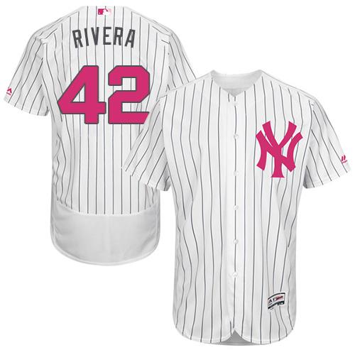 Yankees #42 Mariano Rivera White Strip Flexbase Authentic Collection Mother's Day Stitched MLB Jersey Yankees #42 Mariano Rivera White Strip Flexbase Authentic Collection Mother's Day Stitched MLB Jersey