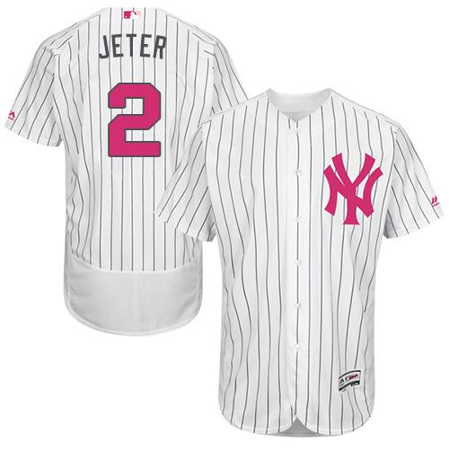 Yankees #2 Derek Jeter White Strip Flexbase Authentic Collection Mother's Day Stitched MLB Jersey Yankees #2 Derek Jeter White Strip Flexbase Authentic Collection Mother's Day Stitched MLB Jersey