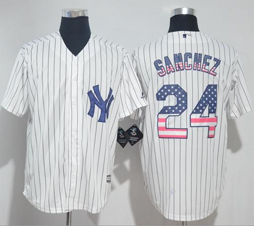 Yankees #24 Gary Sanchez White Strip USA Flag Fashion Stitched MLB Jersey Yankees #24 Gary Sanchez White Strip USA Flag Fashion Stitched MLB Jersey