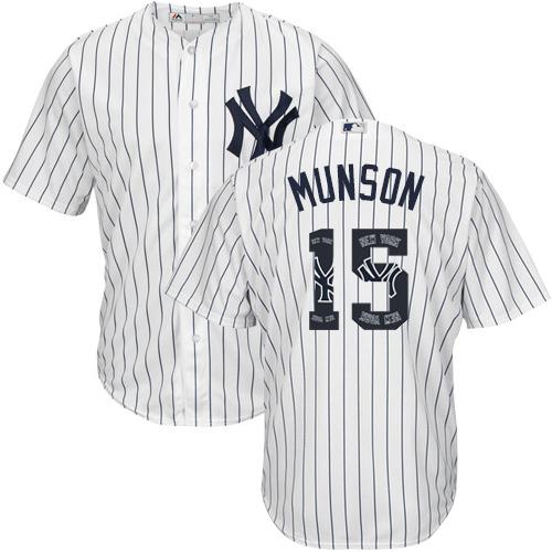 Yankees #15 Thurman Munson White Strip Team Logo Fashion Stitched MLB Jersey Yankees #15 Thurman Munson White Strip Team Logo Fashion Stitched MLB Jersey