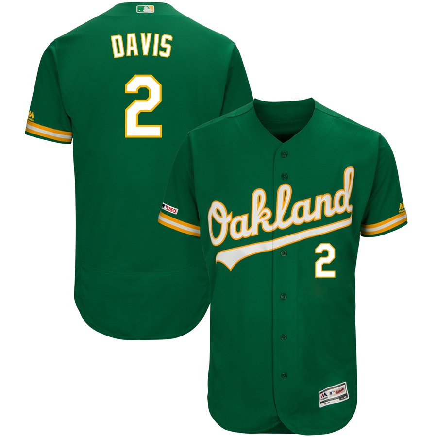 Men's Oakland Athletics #2 Khris Davis Majestic Kelly Green Alternate Flex Base Authentic Collection Player Jersey Men's Oakland Athletics #2 Khris Davis Majestic Kelly Green Alternate Flex Base Authentic Collection Player Jersey