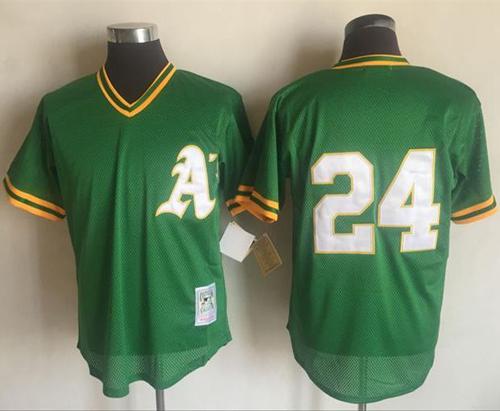 Mitchell And Ness 1991 Athletics #24 Rickey Henderson Green Throwback Stitched MLB Jersey Mitchell And Ness 1991 Athletics #24 Rickey Henderson Green Throwback Stitched MLB Jersey