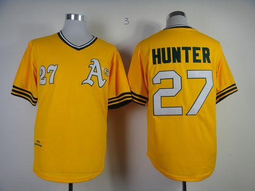 Mitchell And Ness Athletics #27 Catfish Hunter Yellow Throwback Stitched MLB Jersey Mitchell And Ness Athletics #27 Catfish Hunter Yellow Throwback Stitched MLB Jersey