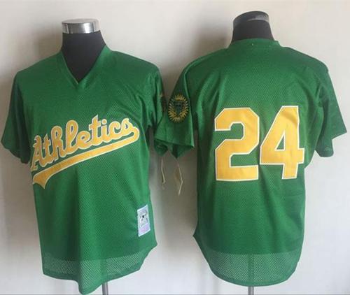 Mitchell And Ness 1998 Athletics #24 Rickey Henderson Green Throwback Stitched MLB Jersey Mitchell And Ness 1998 Athletics #24 Rickey Henderson Green Throwback Stitched MLB Jersey