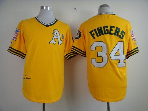 Mitchell And Ness Athletics #34 Rollie Fingers Yellow Throwback Stitched MLB Jersey Mitchell And Ness Athletics #34 Rollie Fingers Yellow Throwback Stitched MLB Jersey