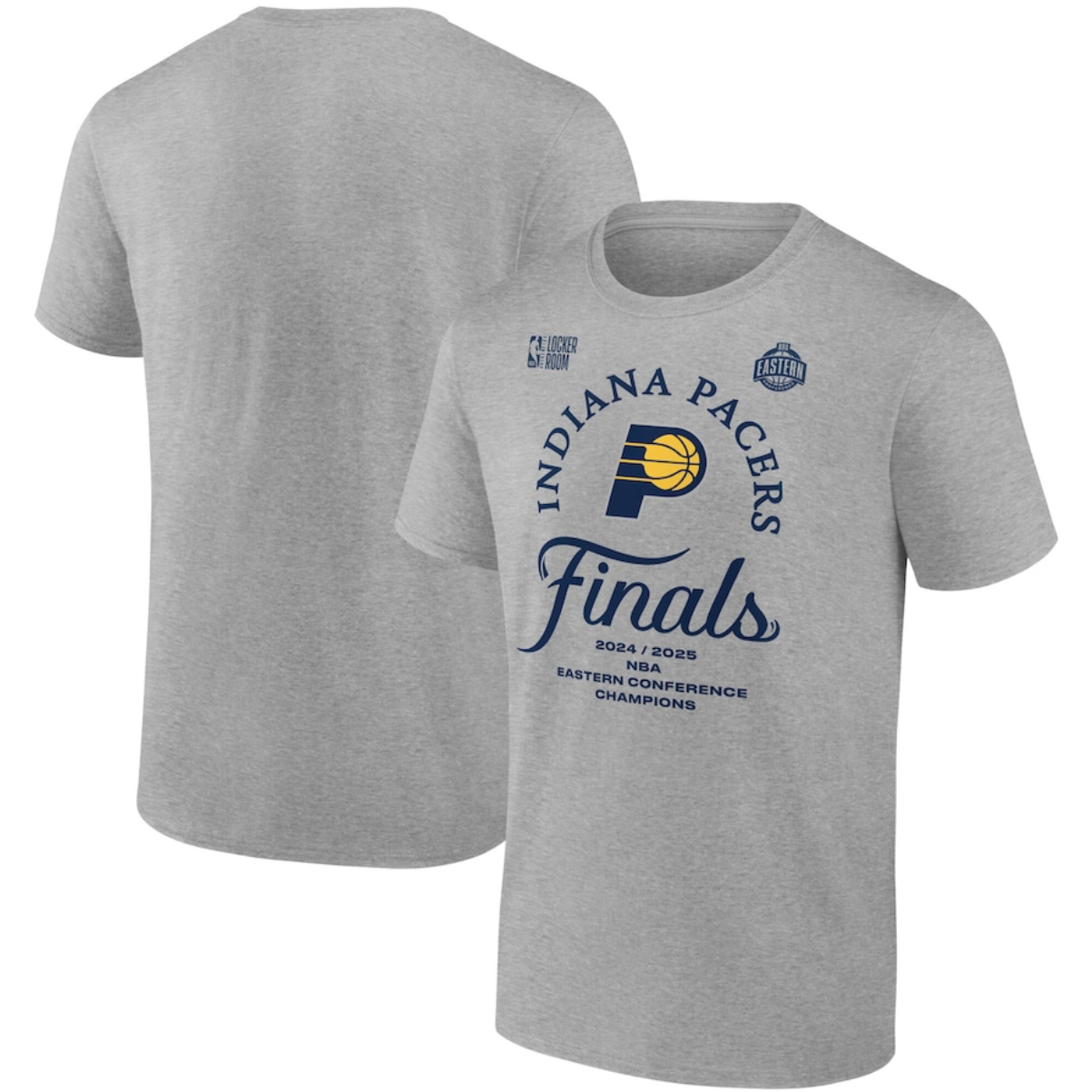 Men's Indiana Pacers Steel Grey 2025 Eastern Conference Champions Locker Room T-Shirt Men's Indiana Pacers Steel Grey 2025 Eastern Conference Champions Locker Room T-Shirt