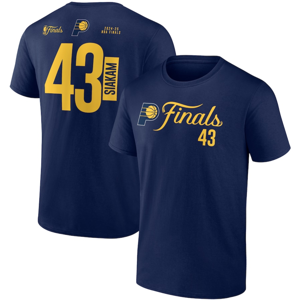 Men's Indiana Pacers #43 Pascal Siakam Navy 2025 Finals Court Vision Name & Number T-Shirt Men's Indiana Pacers #43 Pascal Siakam Navy 2025 Finals Court Vision Name & Number T-Shirt