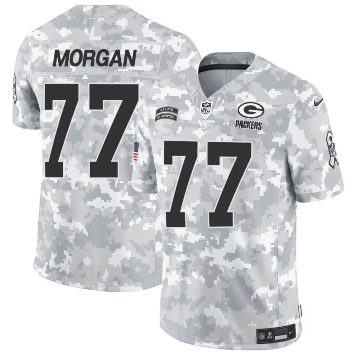 Men's Green Bay Packers #77 Jordan Morgan 2024 F.U.S.E Arctic Camo Salute to Service Limited Stitched Football Jersey Men's Green Bay Packers #77 Jordan Morgan 2024 F.U.S.E Arctic Camo Salute to Service Limited Stitched Football Jersey