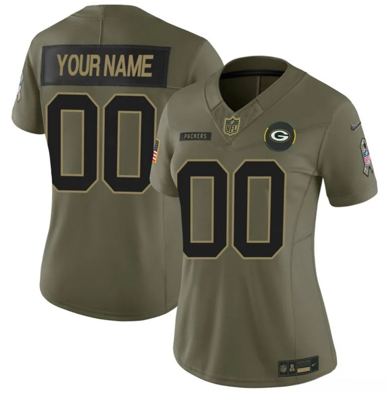 Women's Green Bay Packers Active Player Custom Olive 2025 F.U.S.E. Salute to Service Limited Stitched Football Jersey(Run Small)