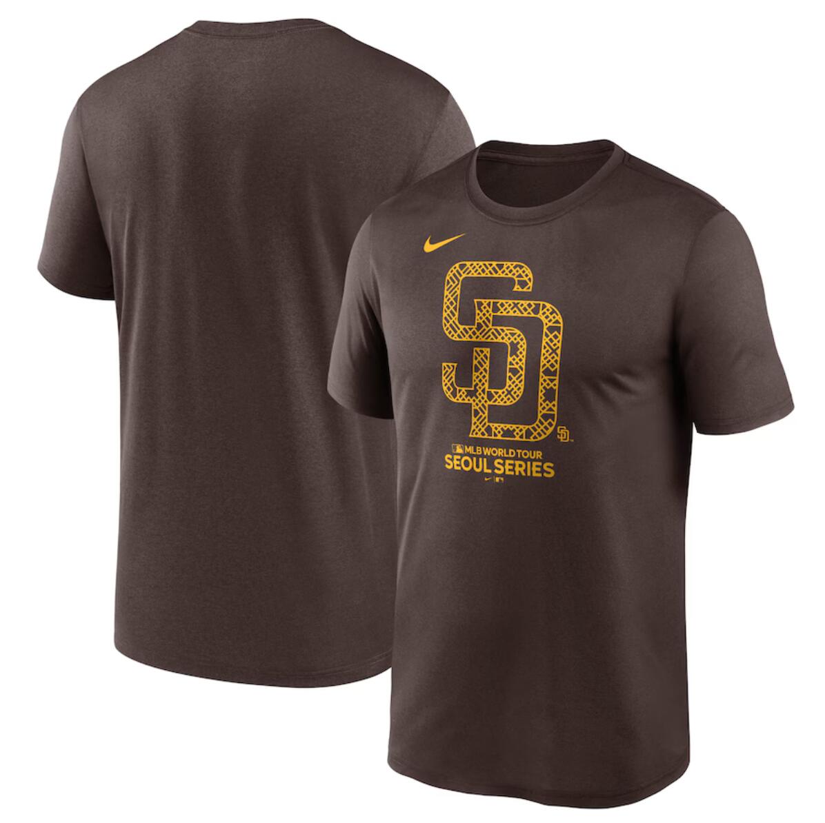 Men's San Diego Padres Brown 2024 World Tour Seoul Series Legend Performance T-Shirt Men's San Diego Padres Brown 2024 World Tour Seoul Series Legend Performance T-Shirt